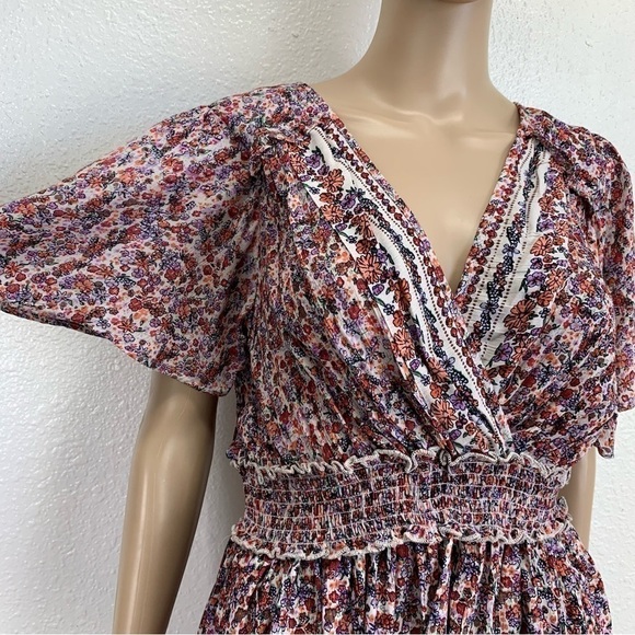 Angie Short Sleeve Surplice Floral Printed Woven Top bohemian Liberty print new - Picture 4 of 8